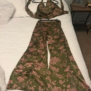 Bondi Sands Olive and Blush Floral Pant/ Halter set
